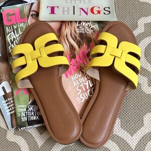 Yellow Slide Sandals “The Drop” Amazon; size 8.5 worn once for pictures
